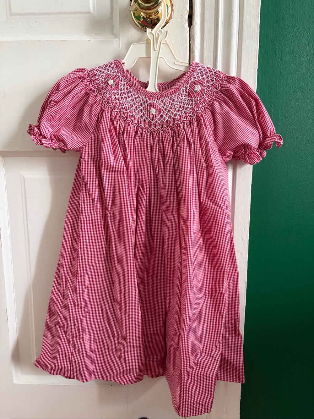 2T Petit Ami Girls' Smocked Gingham Dress in red